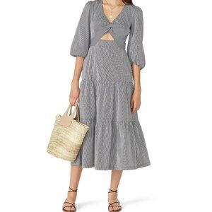 Parker Marzia Cutout Tiered Maxi Dress – Black White Stripe, Size 18